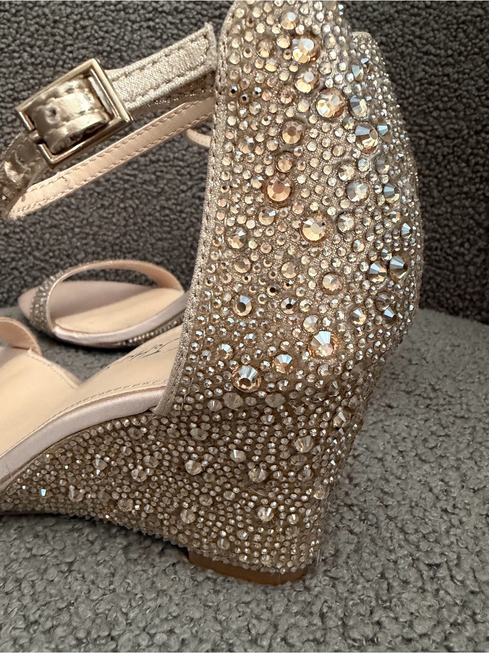 Betsey Johnson Champagne Gold Rhinestone Wedge Sandals - Picture 7 of 8